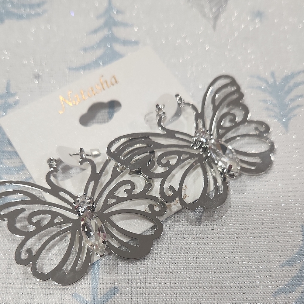 Natasha Couture Metallic Butterfly Earrings